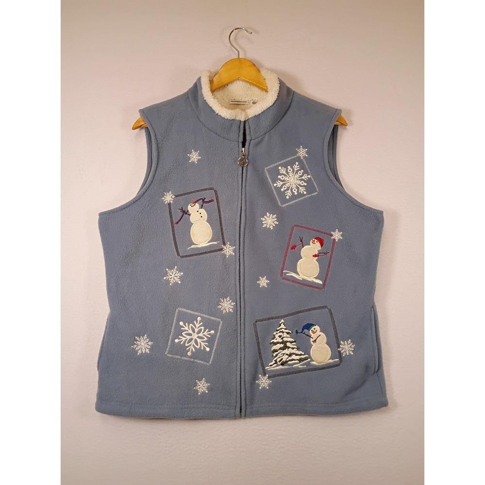Wintercore Croft & Barrow Womens Large Blue Snowman Embroidered Fleece Vest